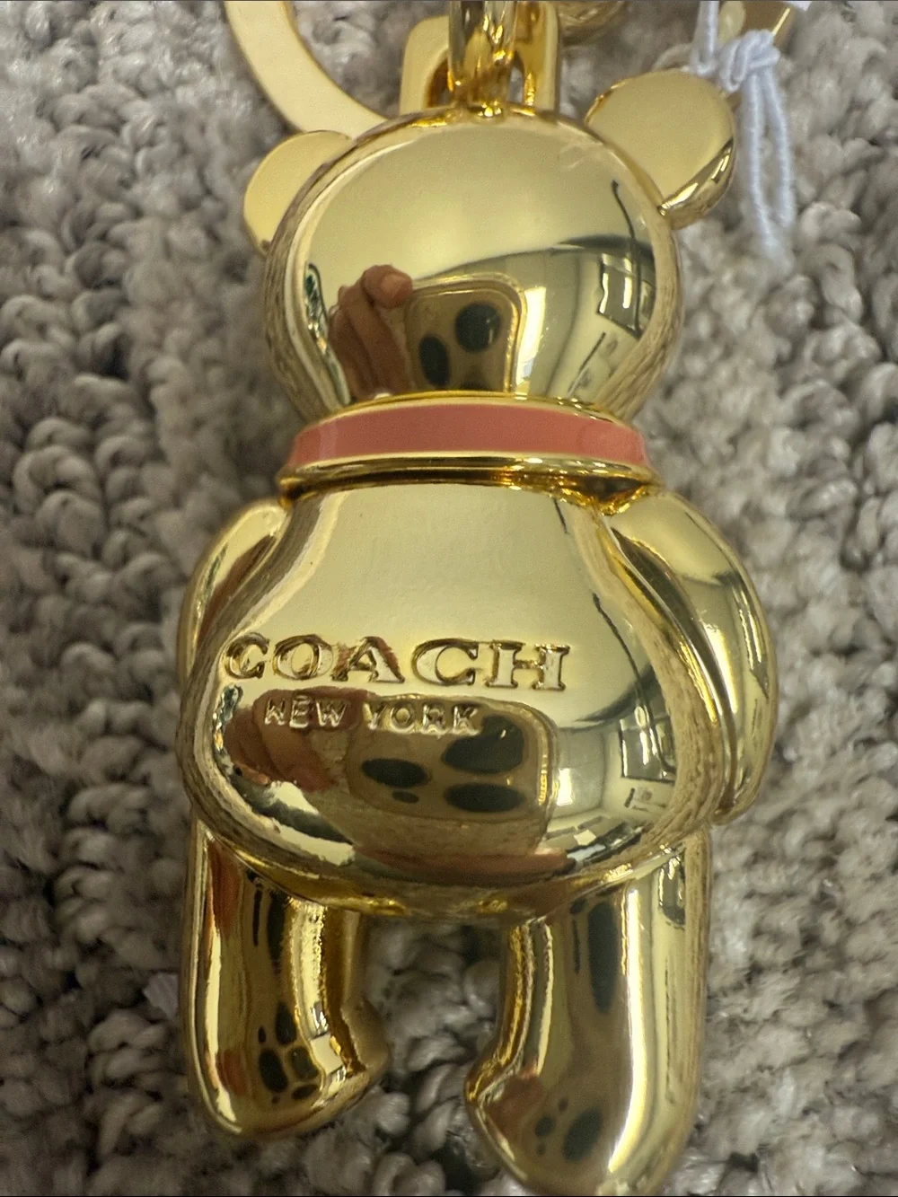 Coach Gold Bear Keyring with Red Collar